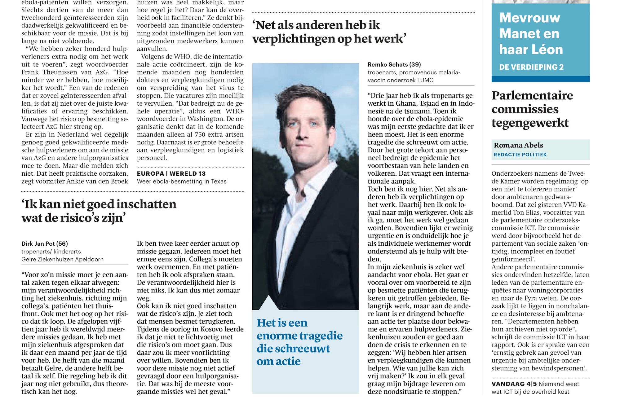 Remko Schats on the front of newspaper Trouw
